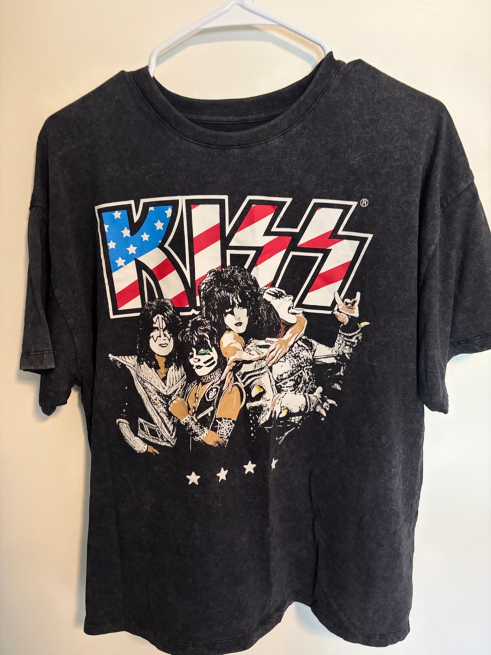 Kiss Kids Black Tee with American Flag Logo